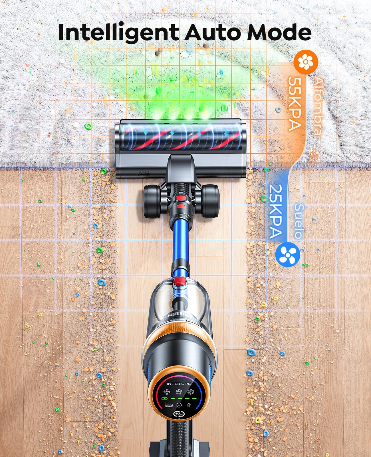 INTETURE LED touchscreen shows modes and status at a glance.