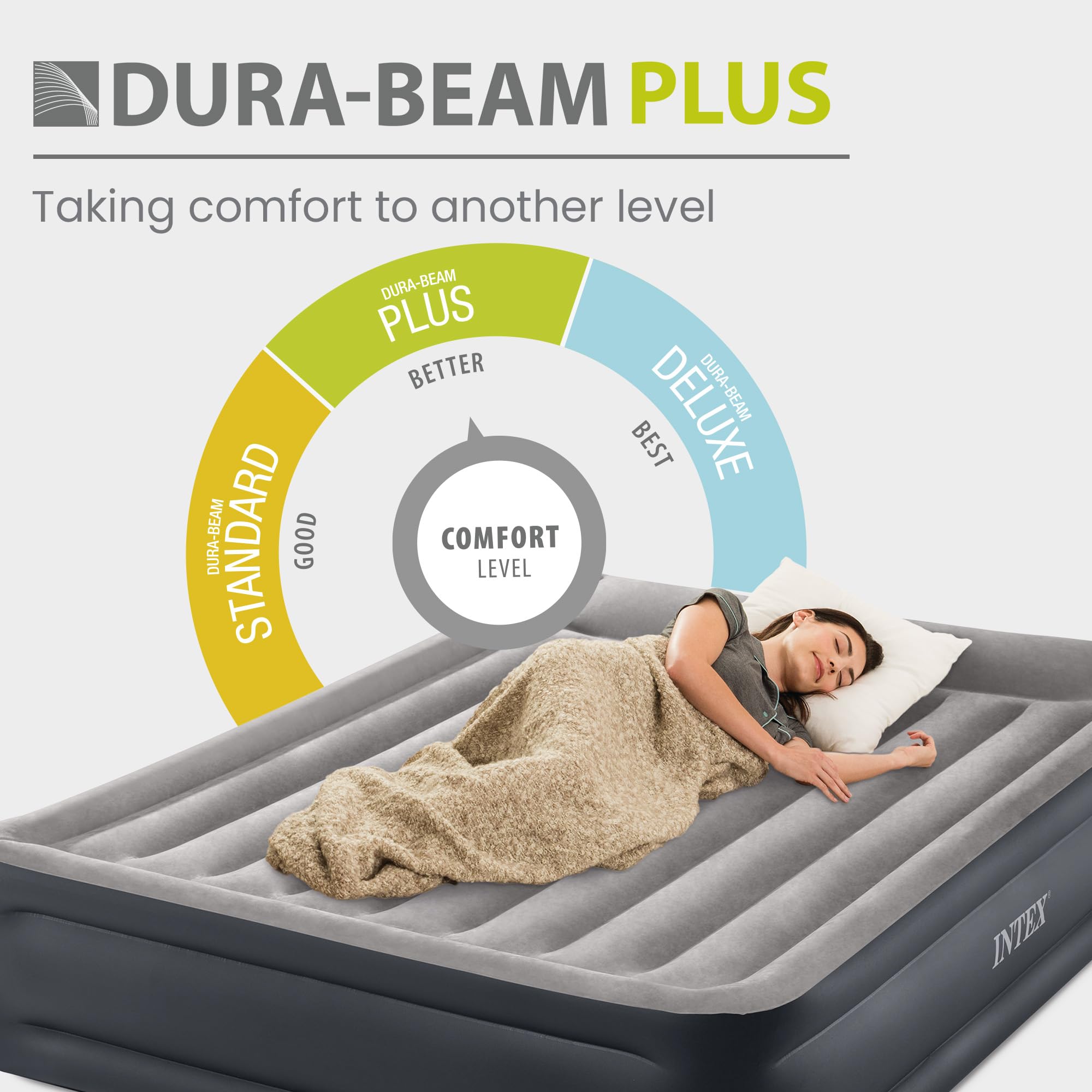 Intex 64135ED built-in pillow provides head support for restful sleep.