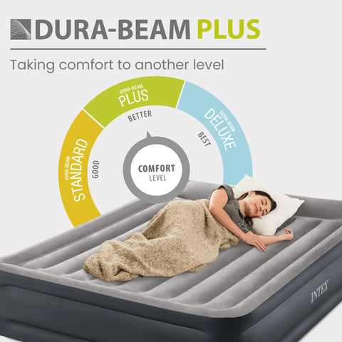 Intex 64135ED built-in pillow provides head support for restful sleep.