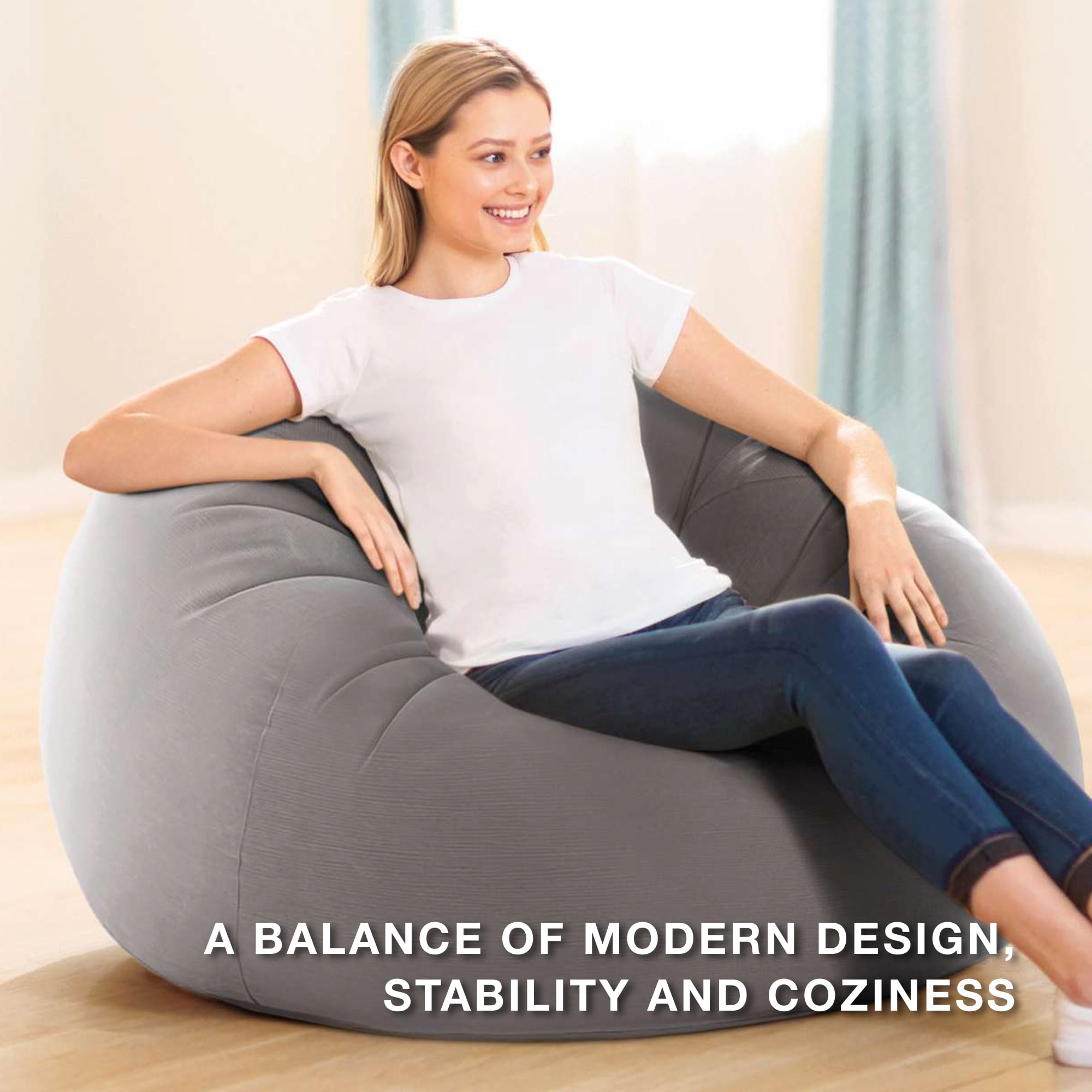 Intex beanless bag chair folded for storage, saving space when not in use