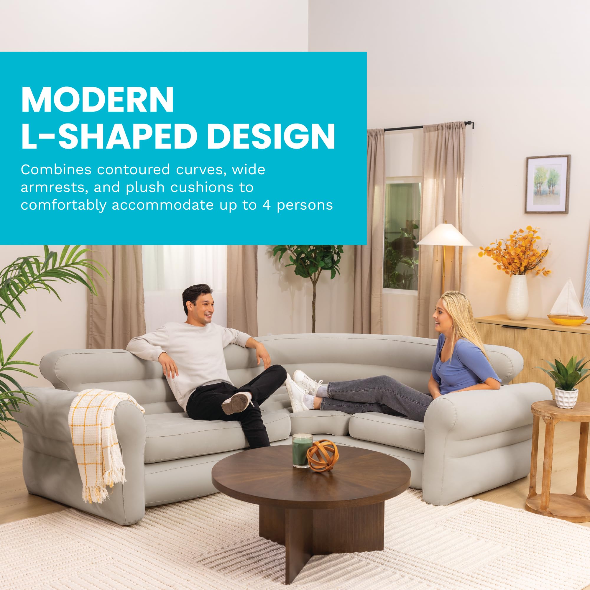 Intex inflatable corner sofa beige modern color complements many living spaces