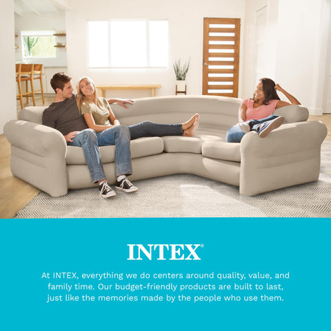 Intex inflatable corner sofa inflation closeup highlights sturdy valve design
