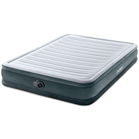 Intex mid-rise queen air mattress front view showing sturdy construction for guests