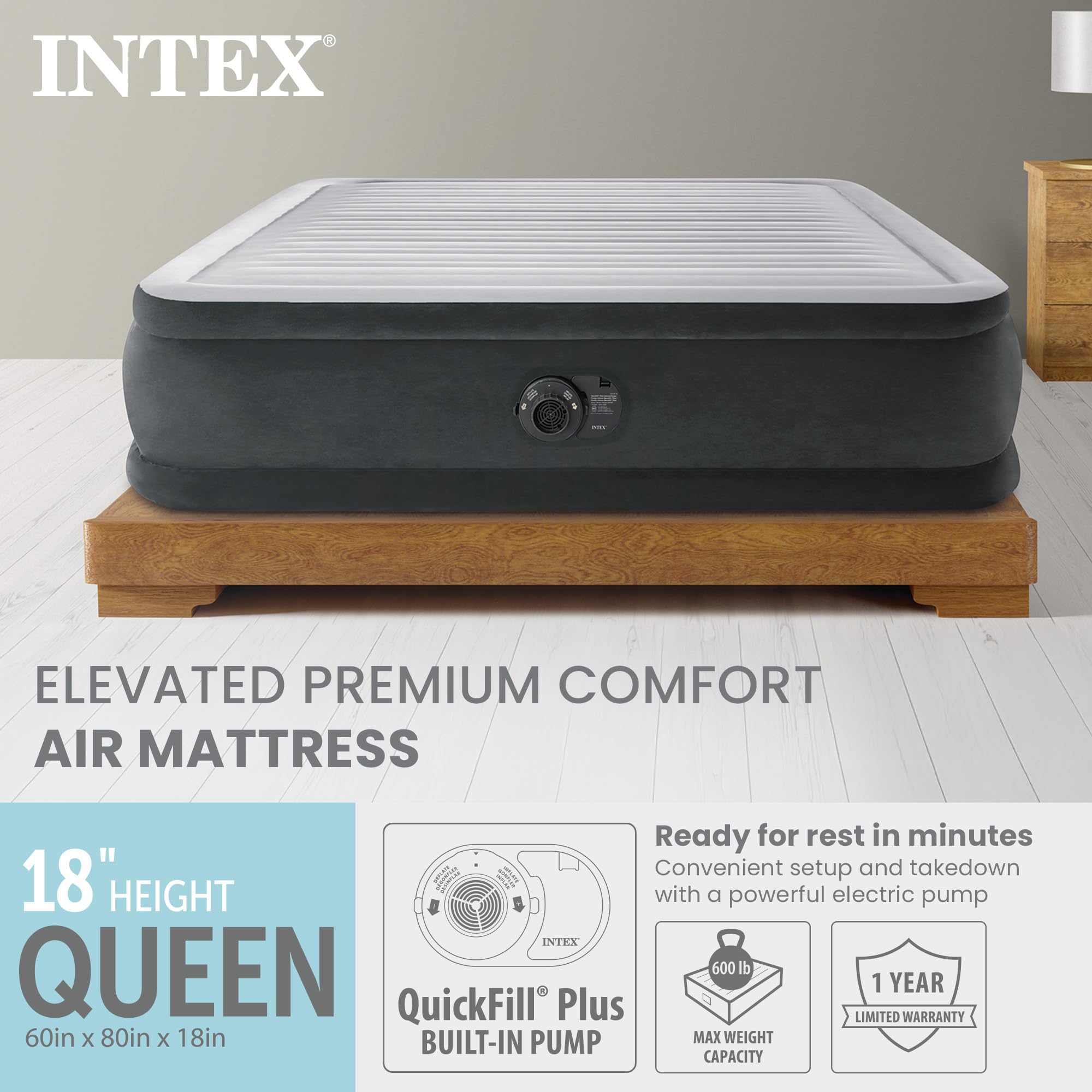 Intex queen airbed with built-in pump inflating quickly