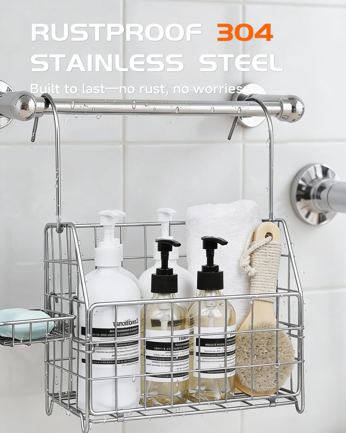 IntreLife 304 stainless steel shower caddy demonstrates durable, rust-resistant construction for daily use.