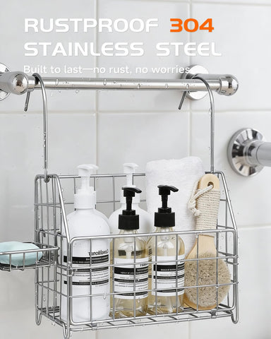 IntreLife 304 stainless steel shower caddy demonstrates durable, rust-resistant construction for daily use.
