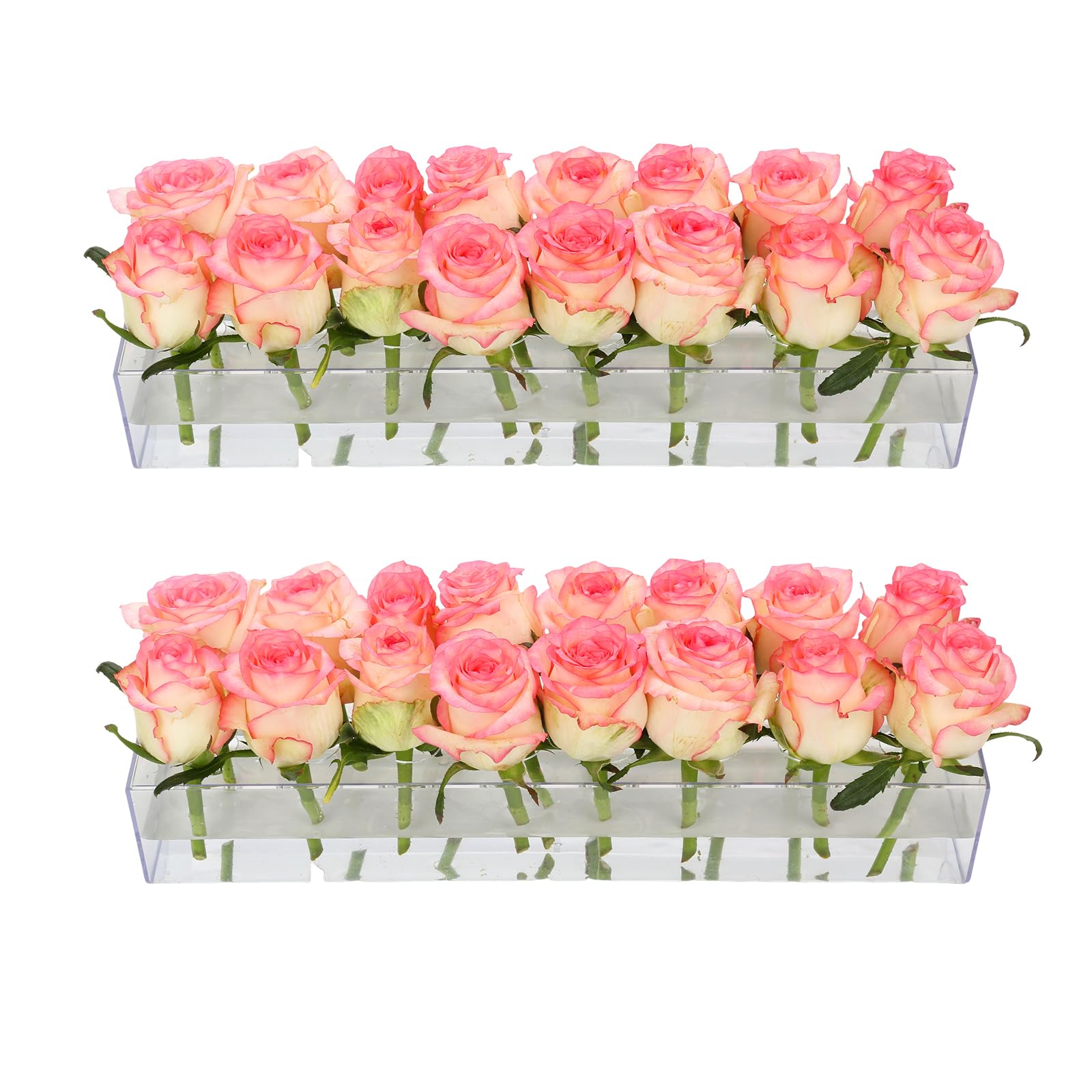 Invariably 2Pack clear acrylic rectangular vase with 16 holes per vase for airy centerpieces.