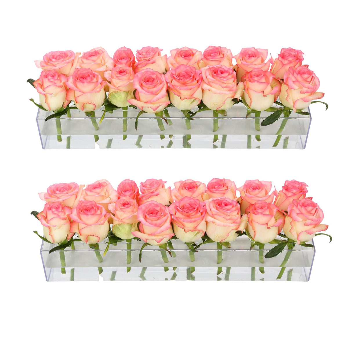 Invariably 2Pack clear acrylic rectangular vase with 16 holes per vase for airy centerpieces.