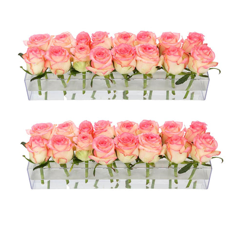 Invariably 2Pack clear acrylic rectangular vase with 16 holes per vase for airy centerpieces.