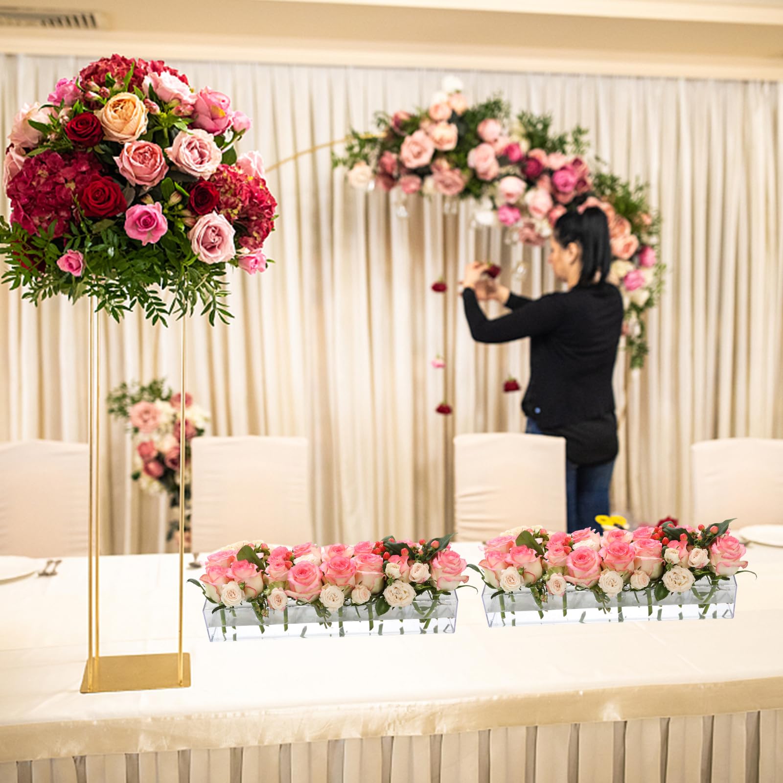 Invariably 2Pack clear acrylic vases with 32 holes total for flexible floral layouts.