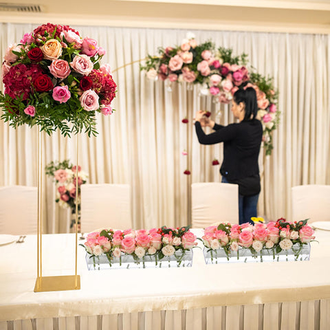 Invariably 2Pack clear acrylic vases with 32 holes total for flexible floral layouts.