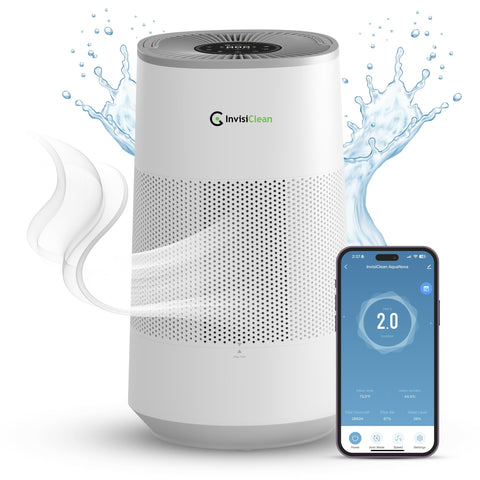 InvisiClean AquaNova front view showing compact 2‑in‑1 purifier and humidifier