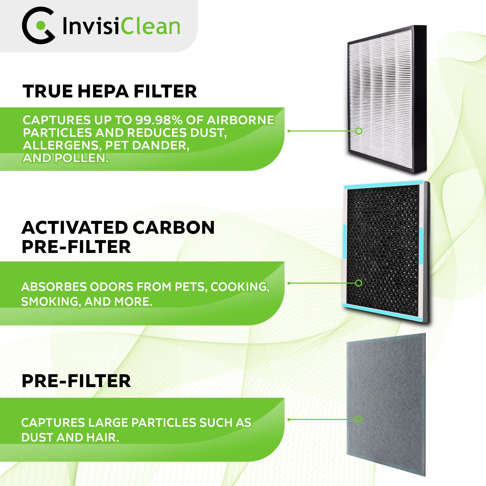 InvisiClean Aura IC-5018 activated carbon filter neutralizes odors.