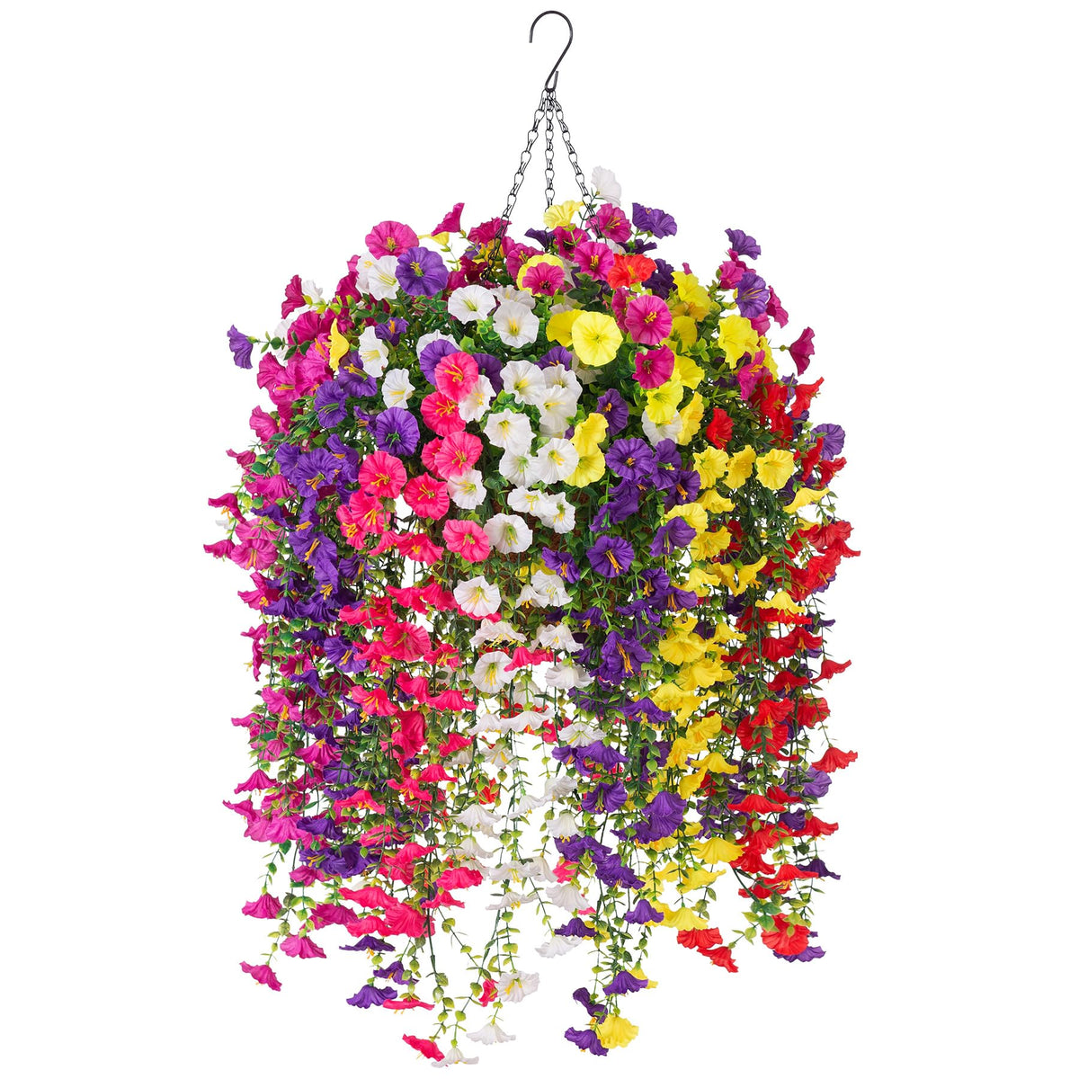 INXUGAO artificial morning glory basket adds vibrant year-round outdoor color.