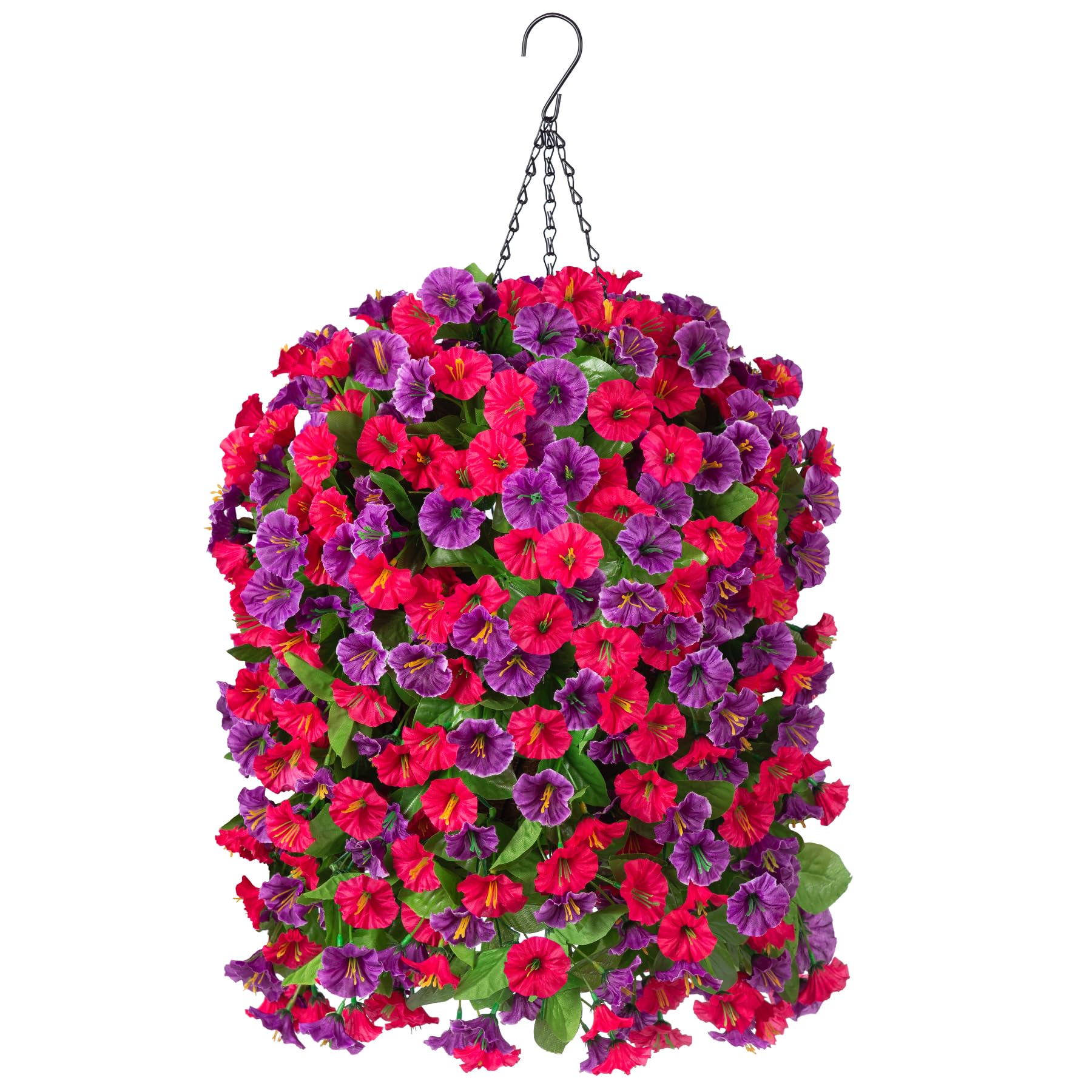 INXUGAO hanging basket with artificial morning glory vines for outdoor patio decor.