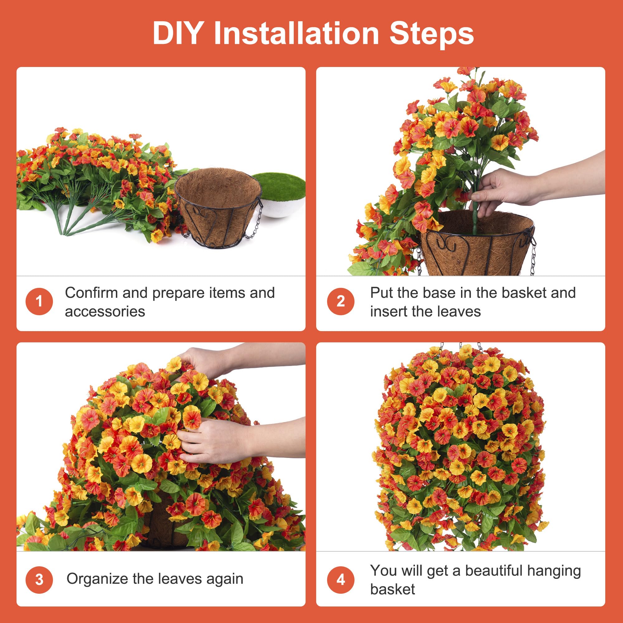 Orange morning glory vines in a rattan basket ideal for balcony or patio.