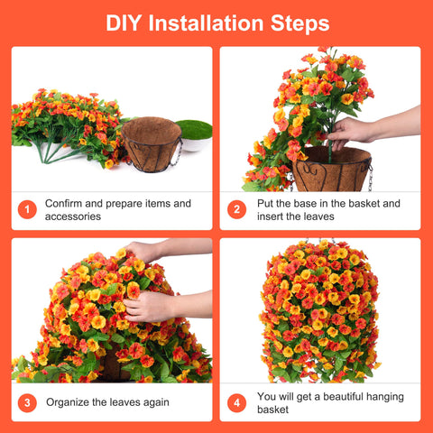 Orange morning glory vines in a rattan basket ideal for balcony or patio.