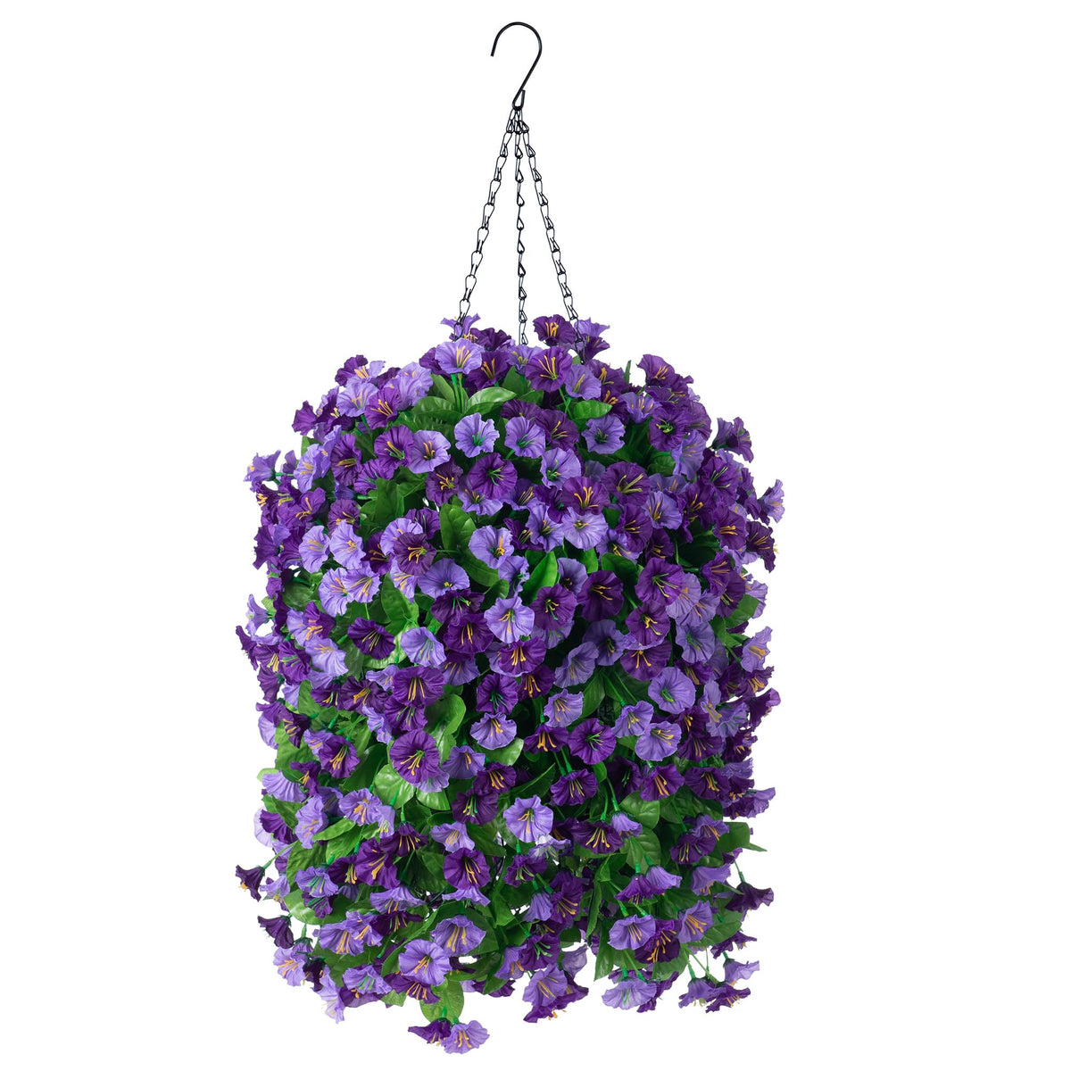 INXUGAO artificial hanging basket purple morning glory for outdoor decor.