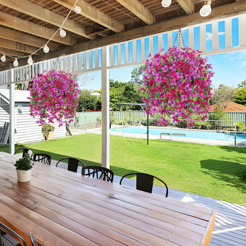 INXUGAO balcony decor featuring UV-resistant flowers in vibrant purple
