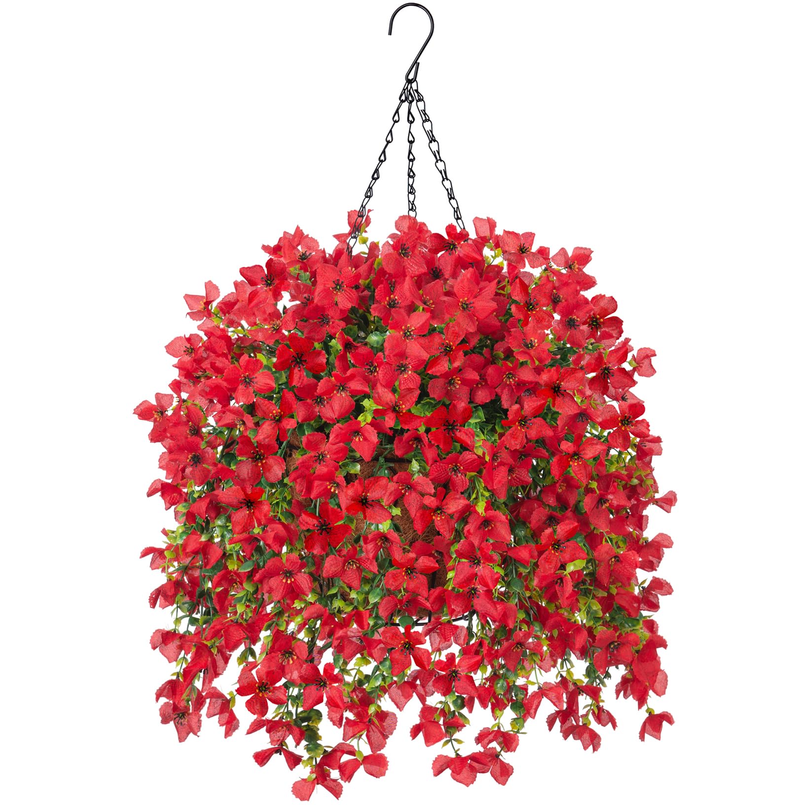 INXUGAO artificial hanging flowers with basket for outdoors provide year-round color.