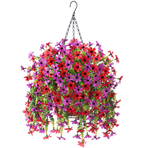 INXUGAO artificial hanging flowers in a rattan basket brighten outdoor porches