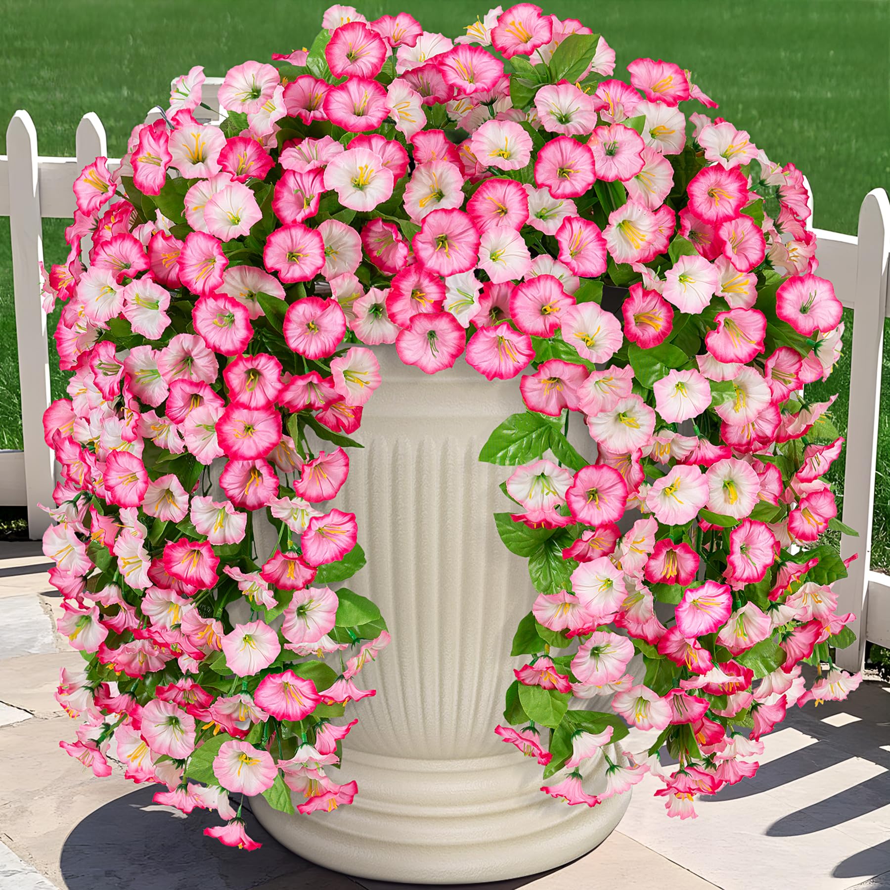 INXUGAO artificial hanging flowers morning glory duo for outdoor decor year-round color