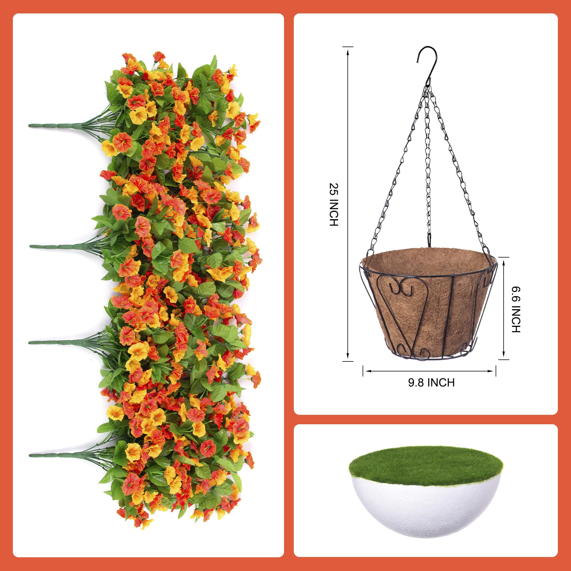 INXUGAO hanging-basket close-up shows orange blooms with realistic texture and fade resistance.