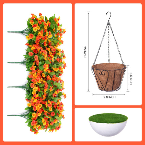 INXUGAO hanging-basket close-up shows orange blooms with realistic texture and fade resistance.