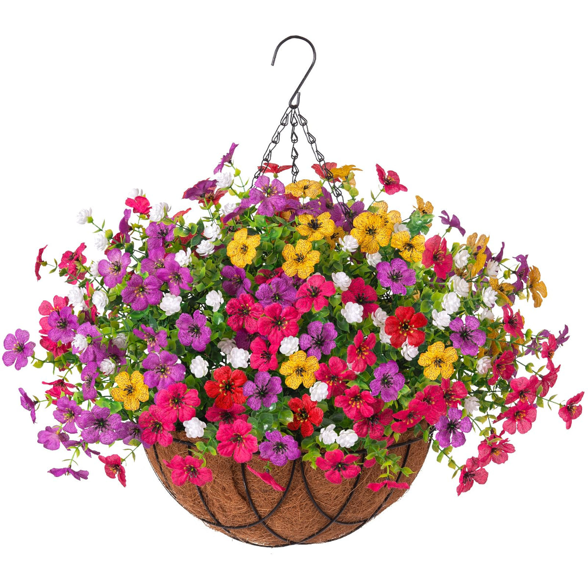 INXUGAO artificial silk daisy with eucalyptus hanging basket for outdoor year-round beauty