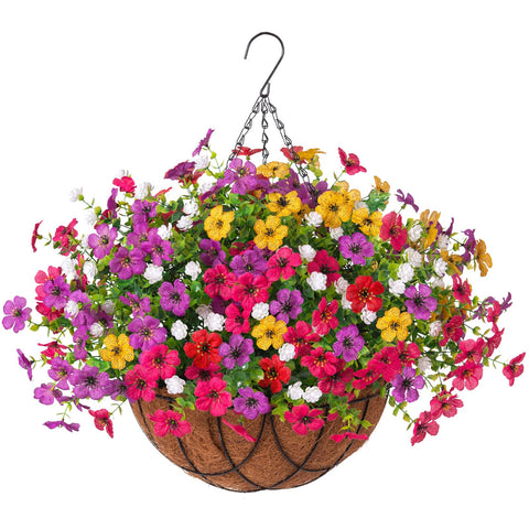 INXUGAO artificial silk daisy with eucalyptus hanging basket for outdoor year-round beauty