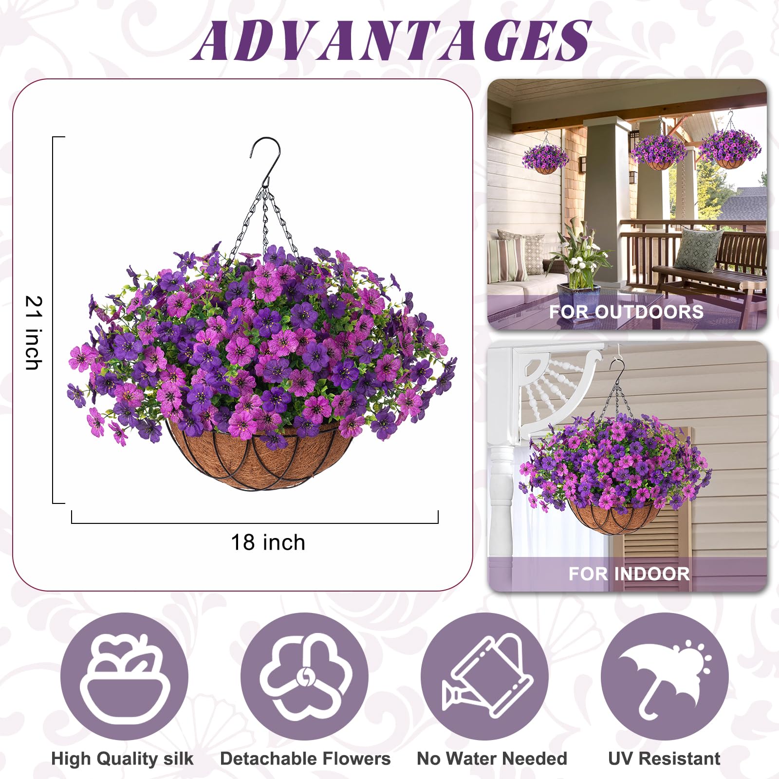 INXUGAO daisy-eucalyptus hanging basket close-up with lifelike petals