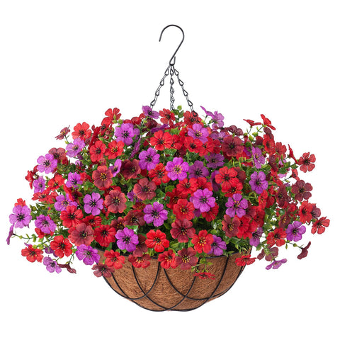 INXUGAO daisy with eucalyptus hanging basket outdoors, UV-resistant for year-round color.