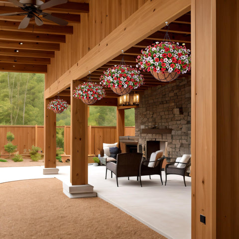 INXUGAO daisy and eucalyptus arrangement with five branches provides a lush focal point for outdoor decor.
