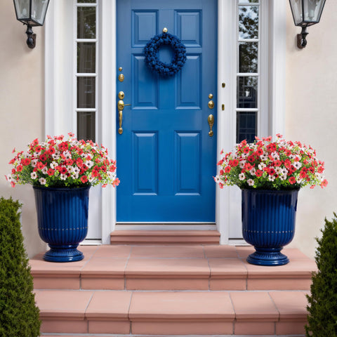 INXUGAO metal chains and rattan basket provide sturdy display from patio to foyer.
