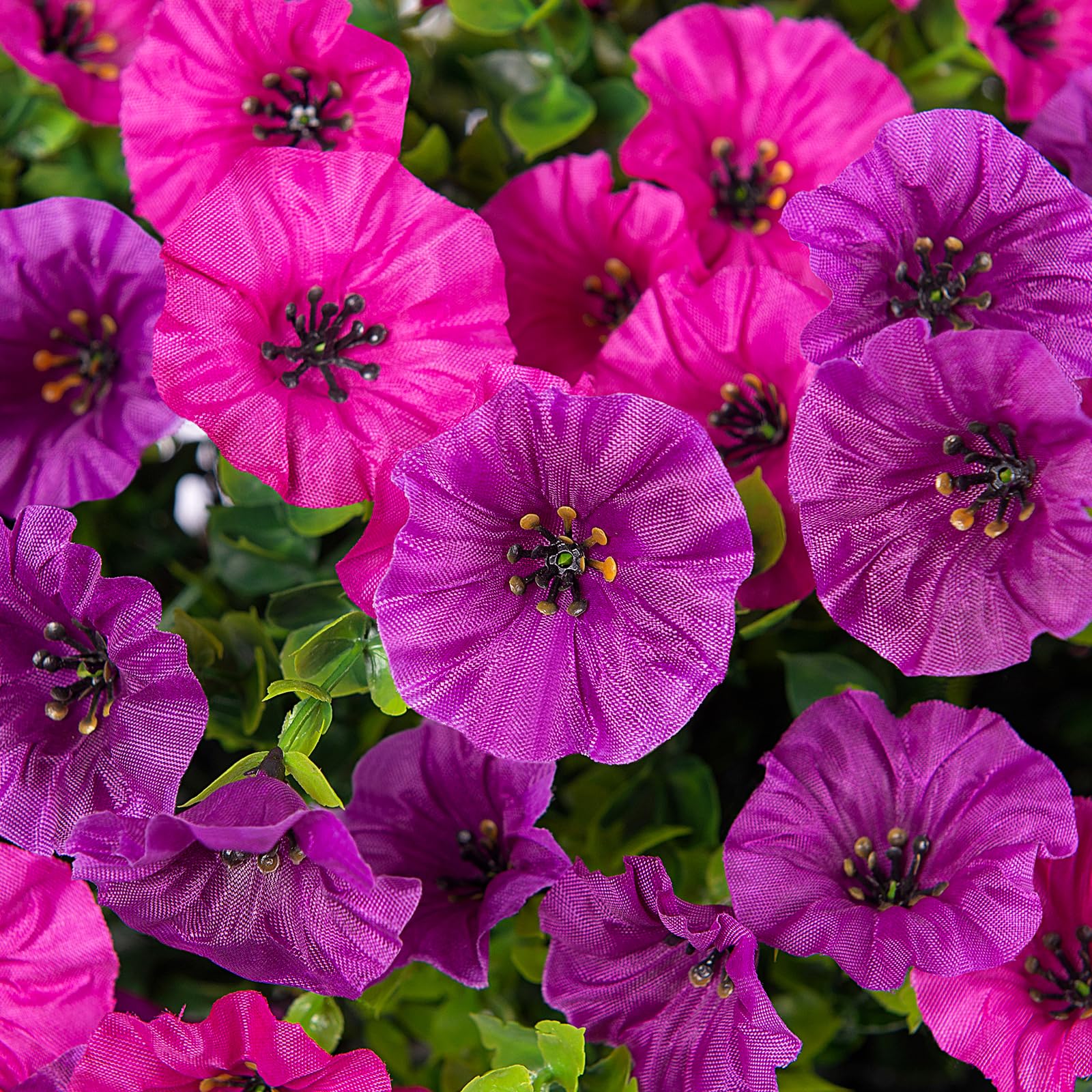 INXUGAO hanging flowers basket outdoors with vibrant, maintenance-free blooms.