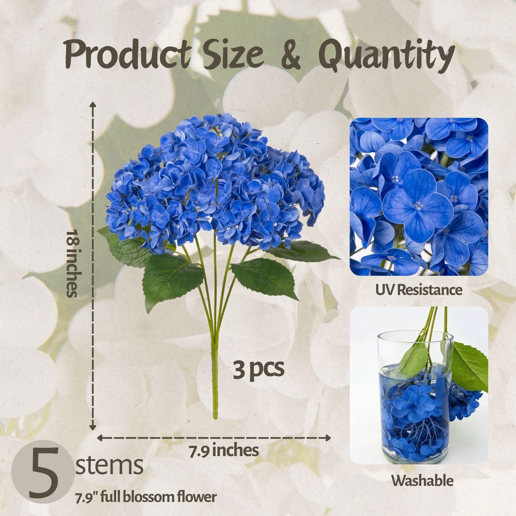 INXUGAO long-stem hydrangea bouquet with five blooms per stem for arrangements