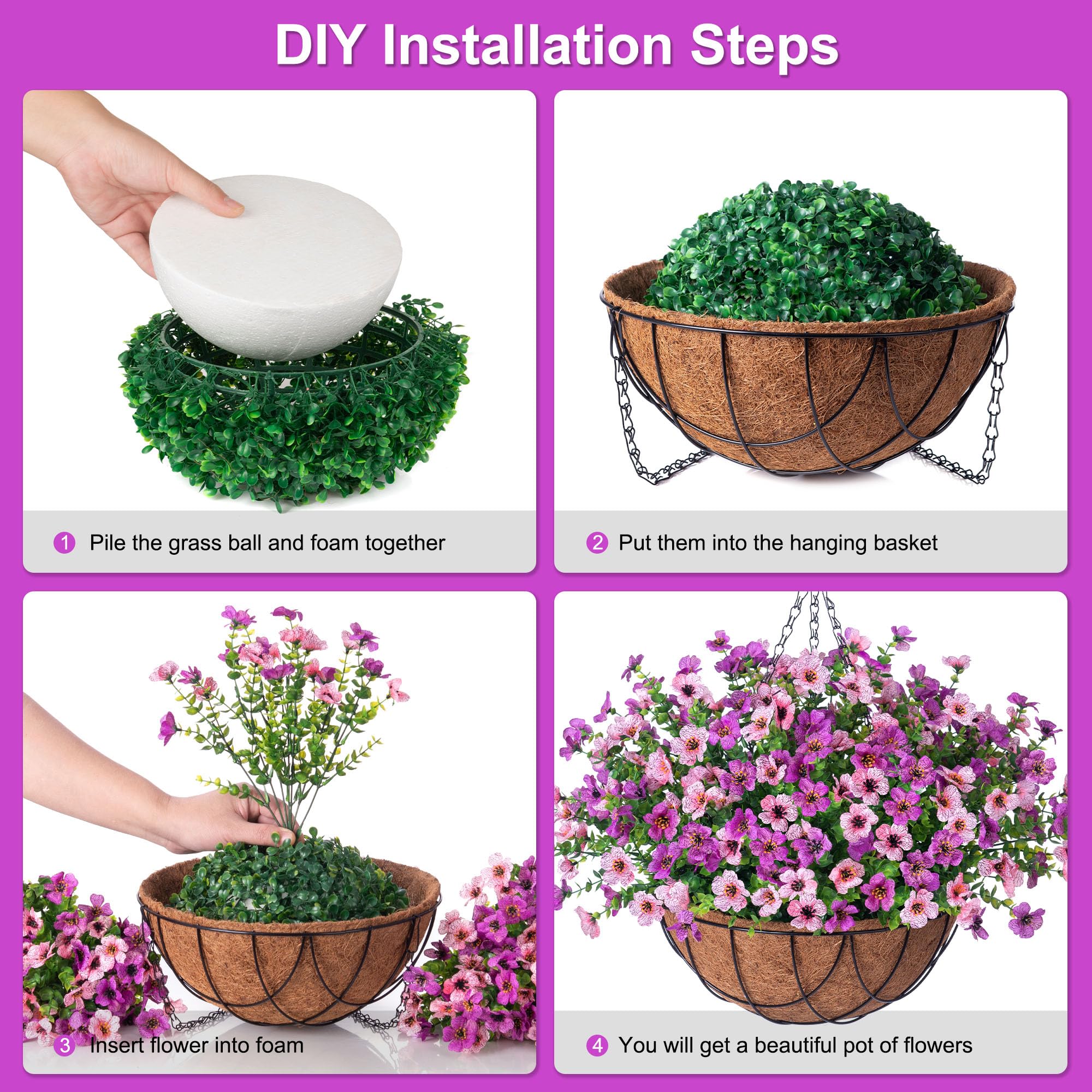 INXUGAO metal-chain basket showcases UV-resistant flowers outdoors