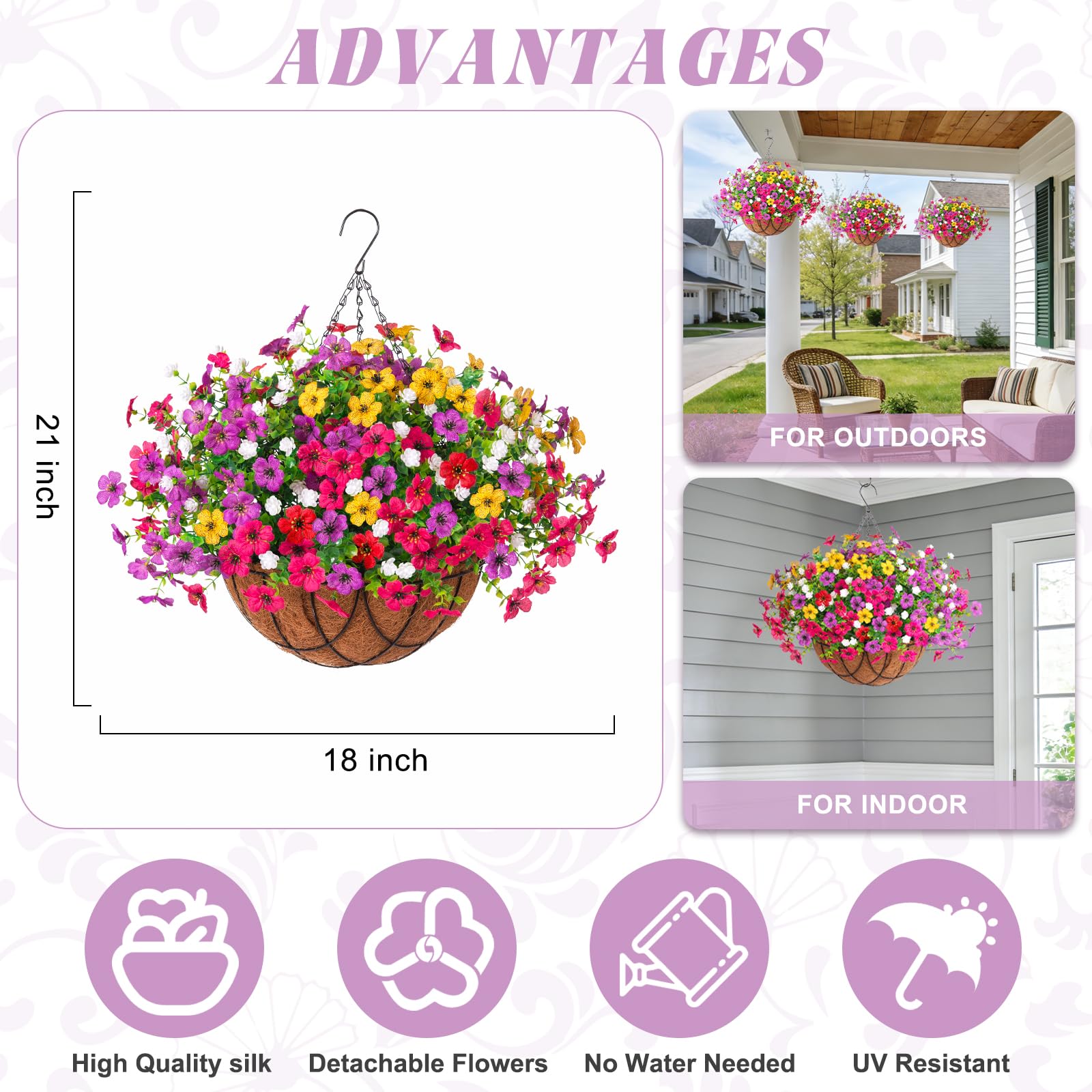 INXUGAO lifelike silk flower basket with daisy detail for porch accents