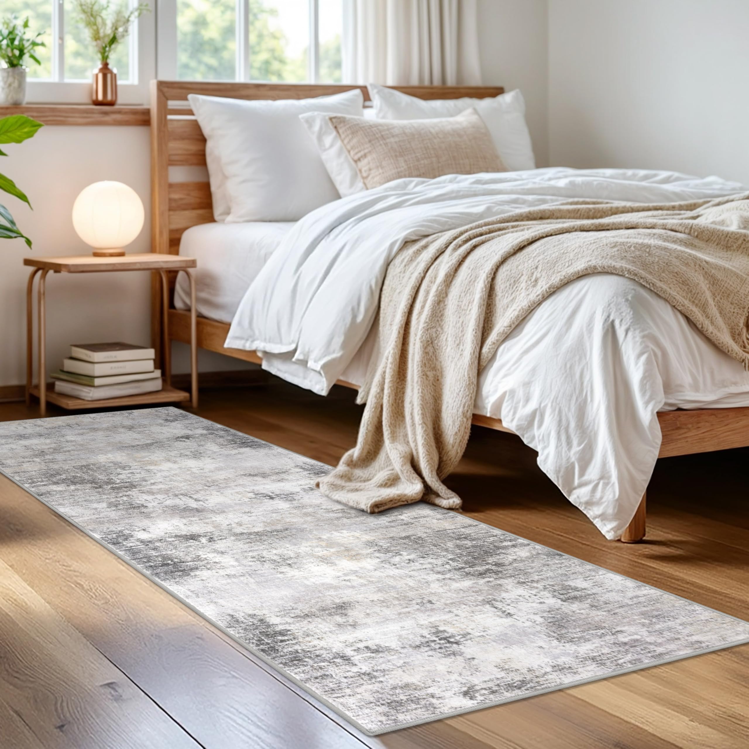 IOHOUZE Abstract Runner 2x6 color-tone gray-beige complements contemporary interiors.