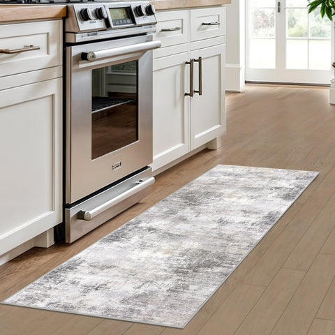 IOHOUZE Abstract Runner 2x6 gray-beige close-up fabric highlights plush, low-maintenance material.
