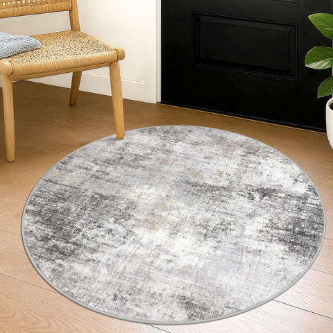IOHOUZE round rug with abstract pattern in grey beige for entryways