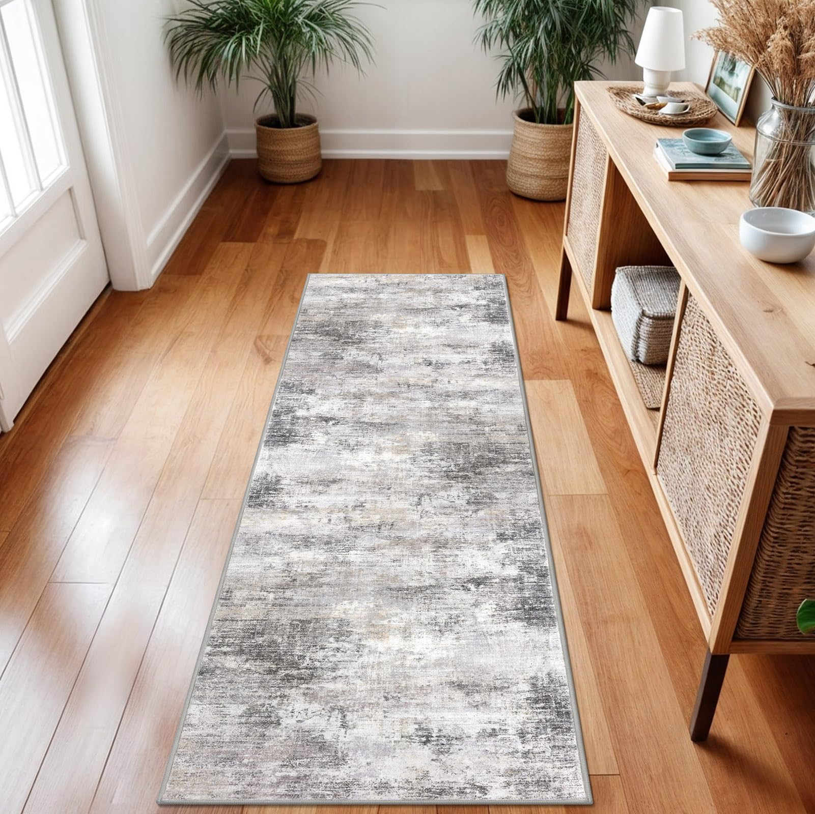 IOHOUZE Abstract Runner Rug side view showing stable placement.