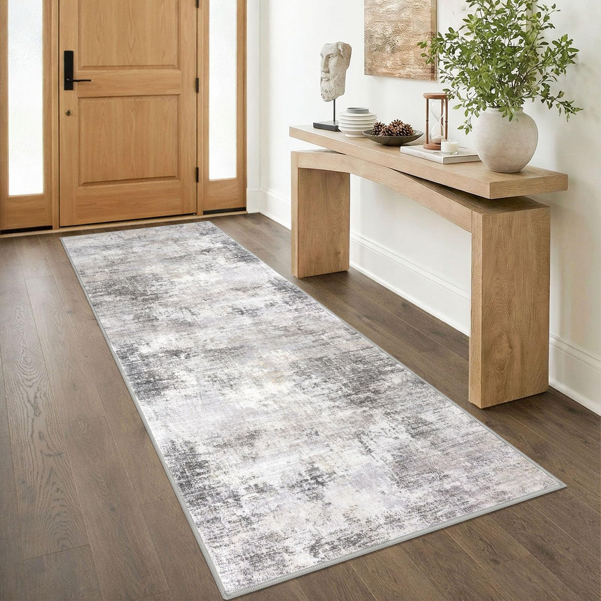IOHOUZE abstract runner rug 3x8 with slip-resistant backing for busy hallways.