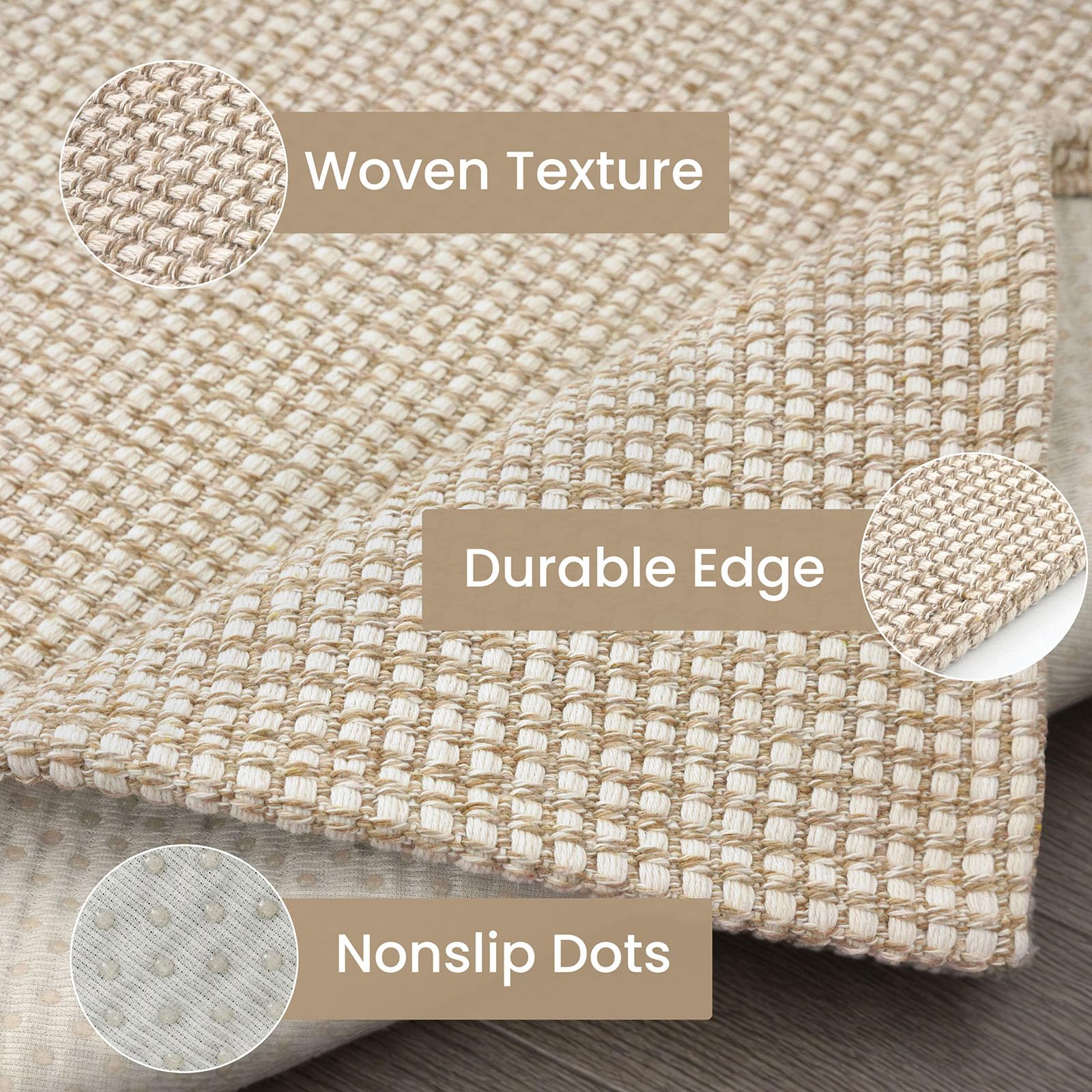 IOHOUZE cotton-linen blend rug provides soft touch and daily durability.