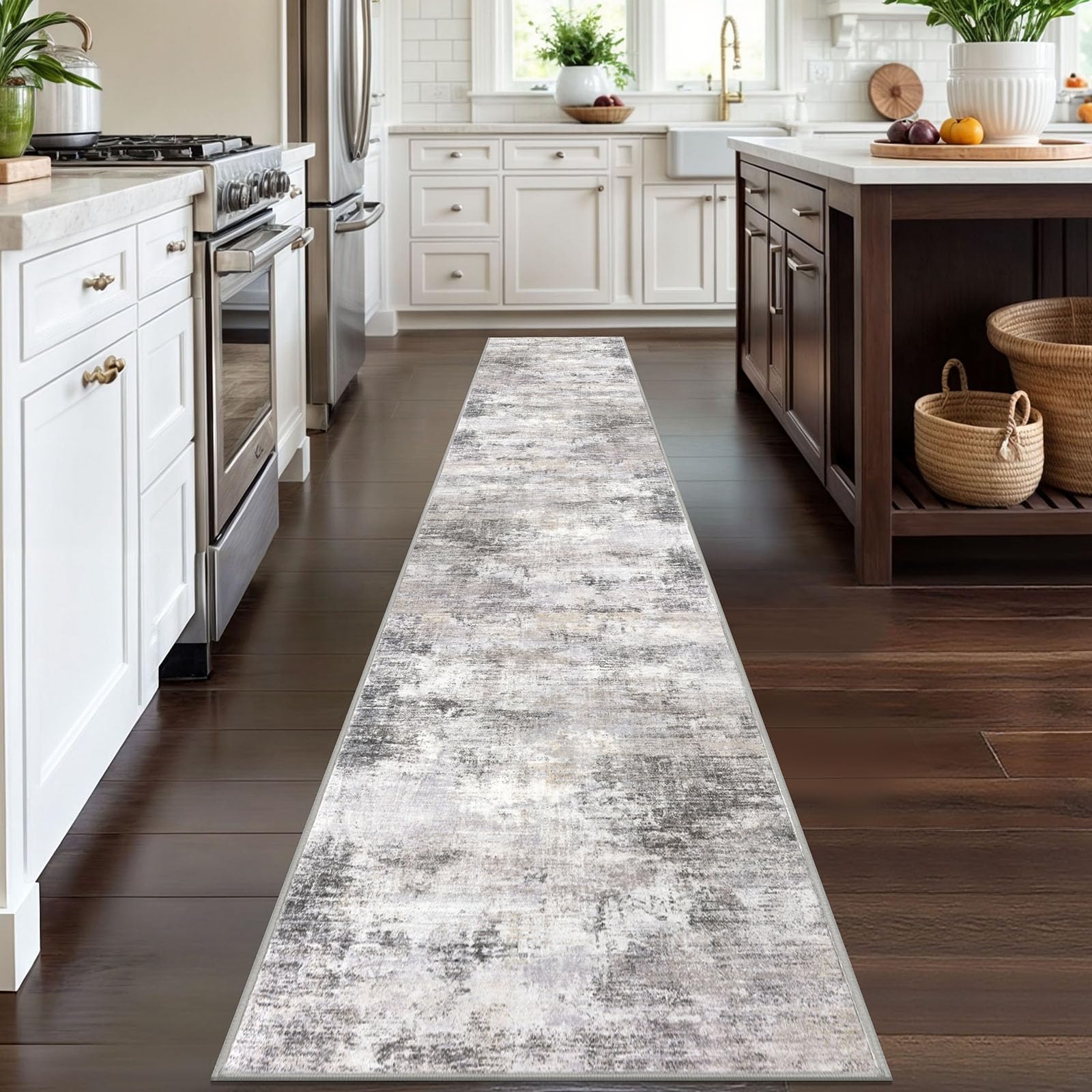 IOHOUZE Kitchen runner offers plush fibers and a non slip backing for busy spaces.