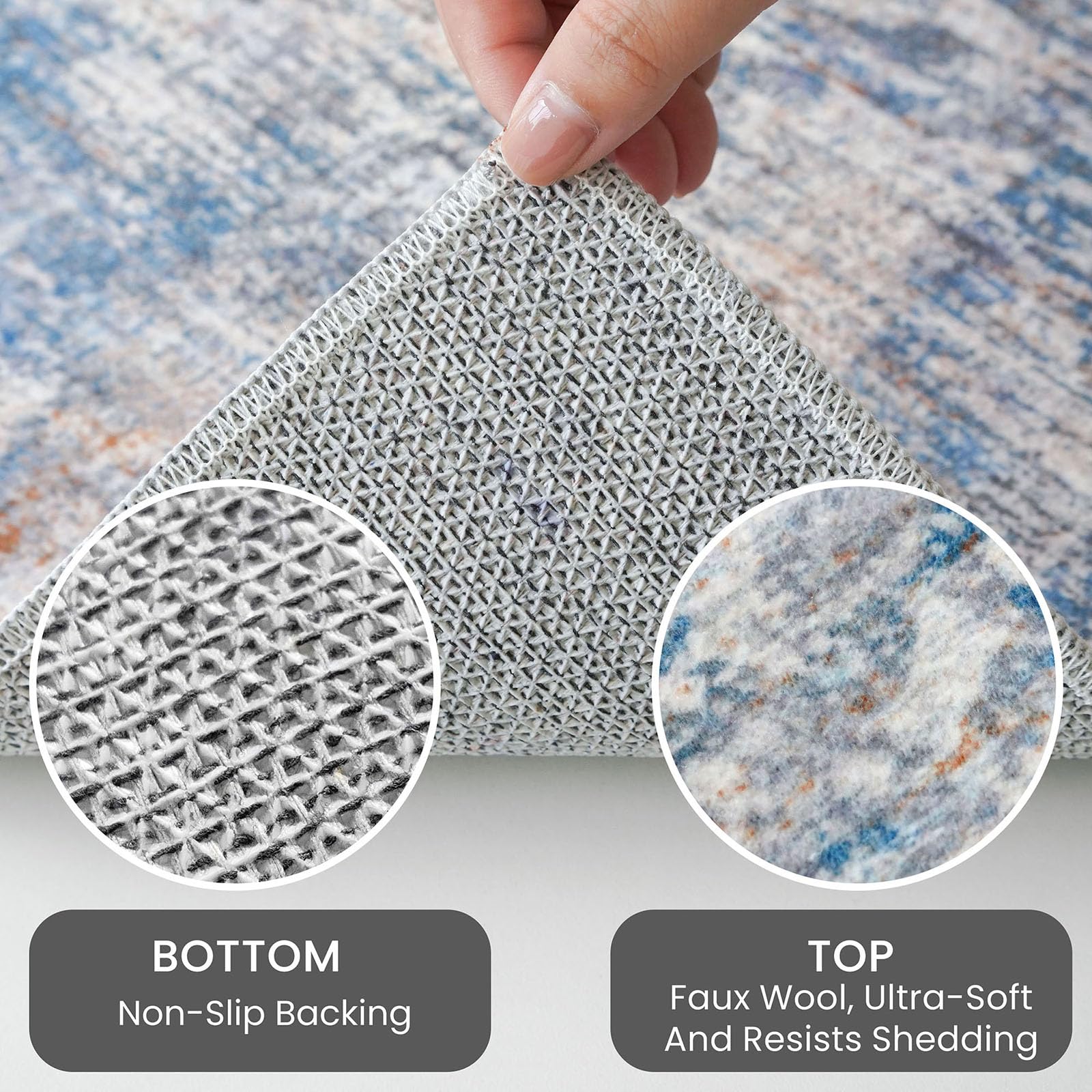IOHOUZE plush rug with dense fibers cushions feet in high-traffic zones.