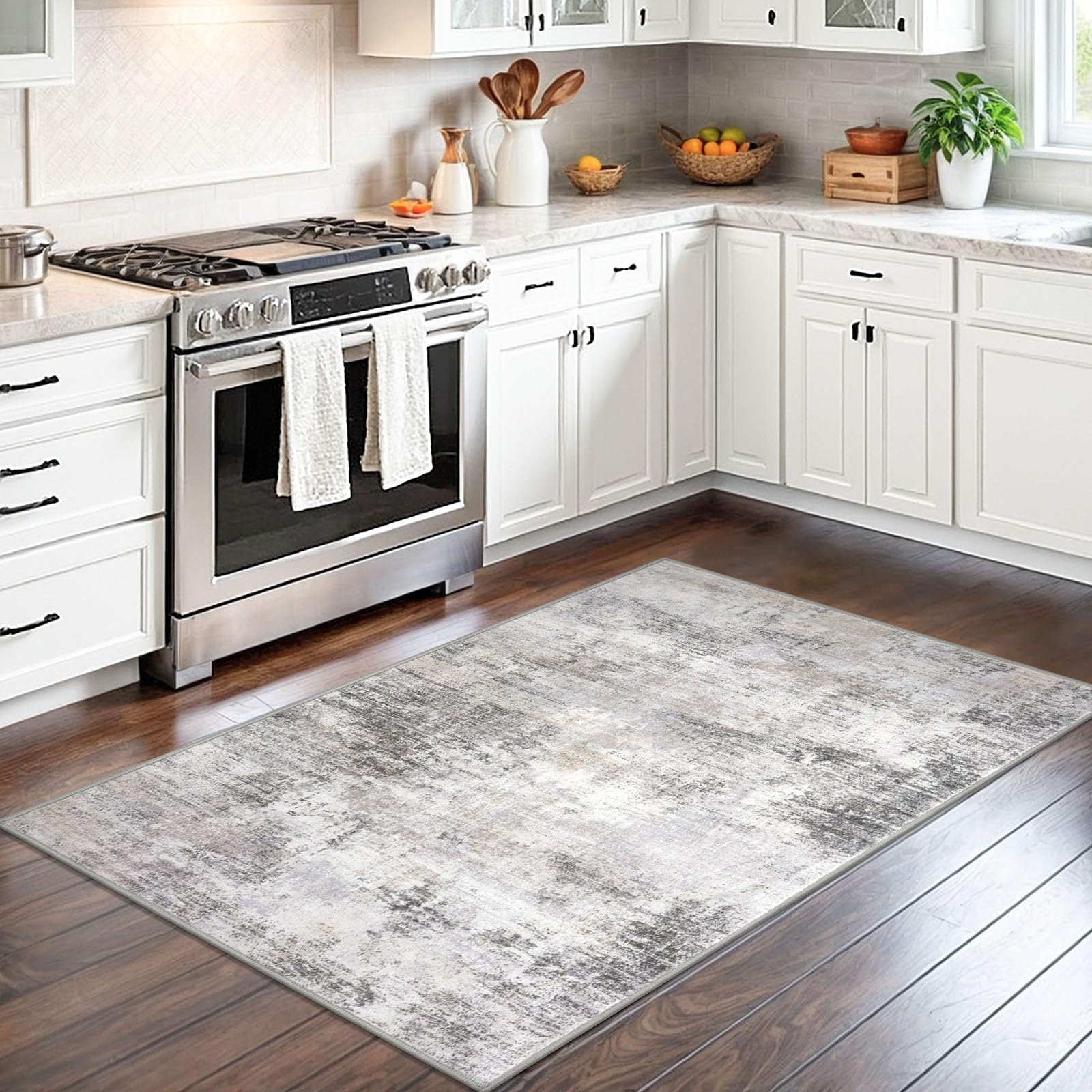 IOHOUZE rug with folded shipping creases can be flattened for a smooth surface.