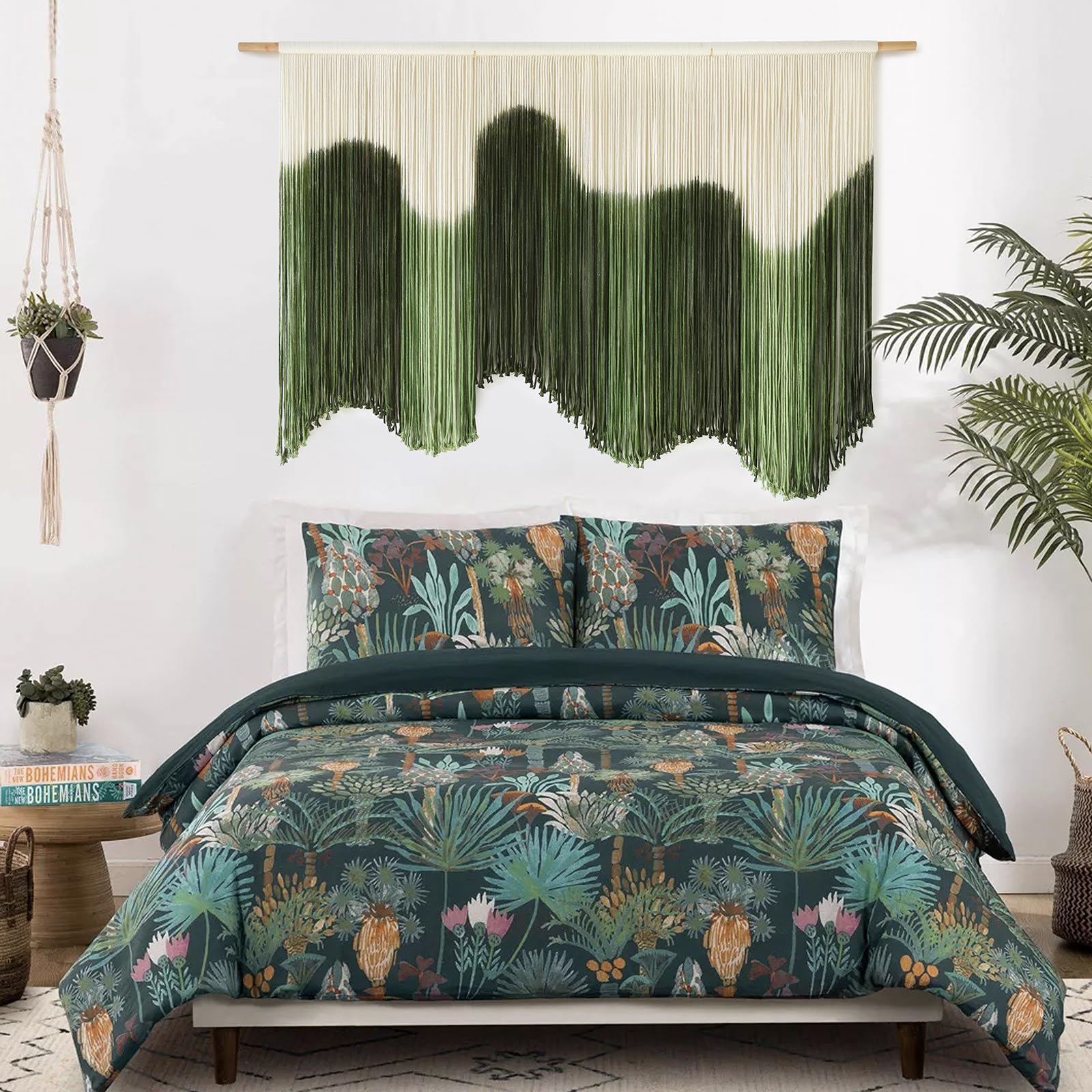 IOWER boho macrame wall decor in green complements cozy fireplaces or headboards
