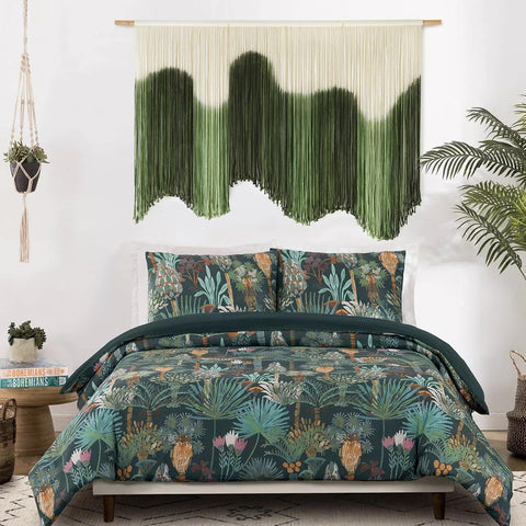 IOWER boho macrame wall decor in green complements cozy fireplaces or headboards