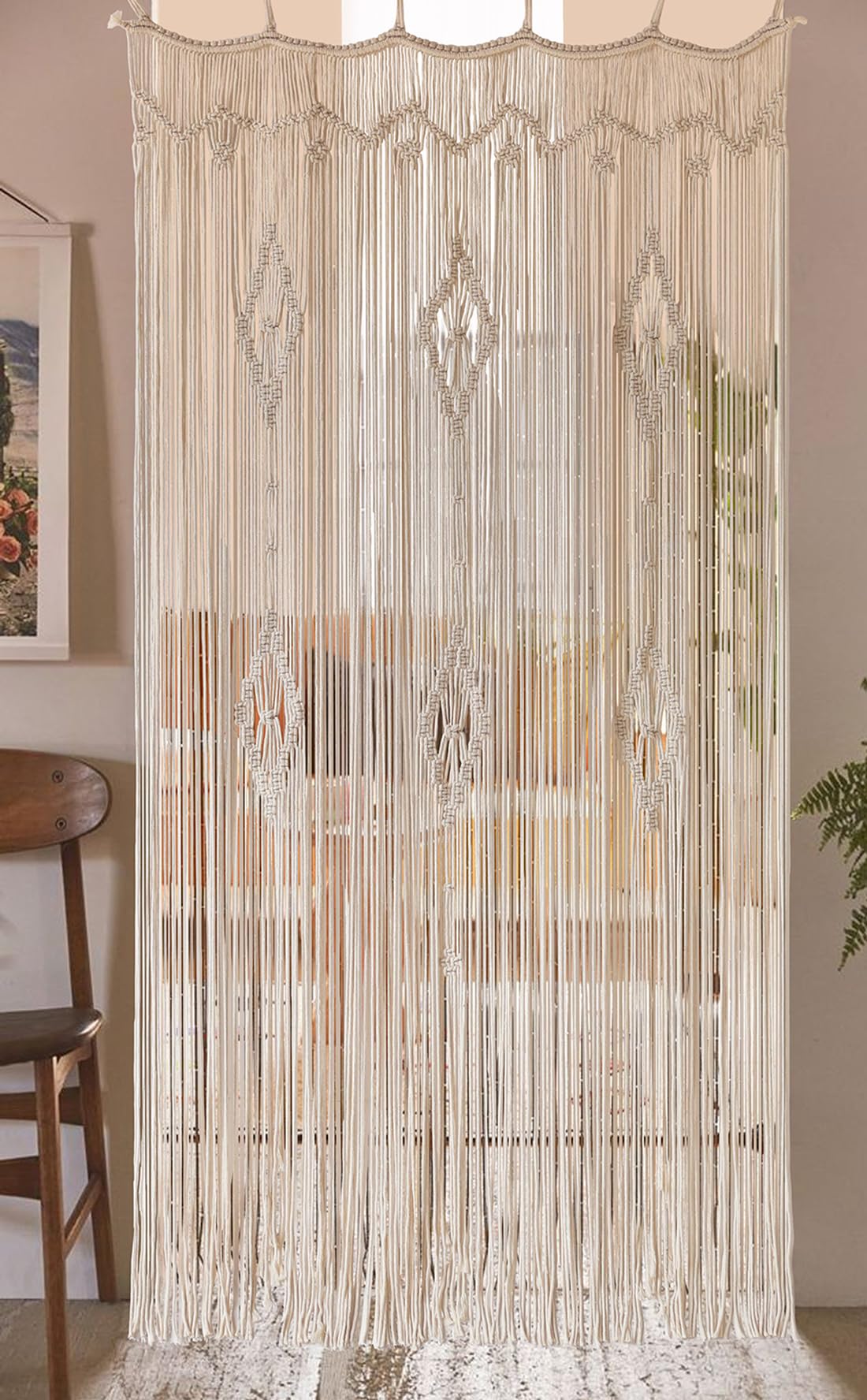 IOWER macrame curtain bedroom decor creates warm, inviting ambiance.